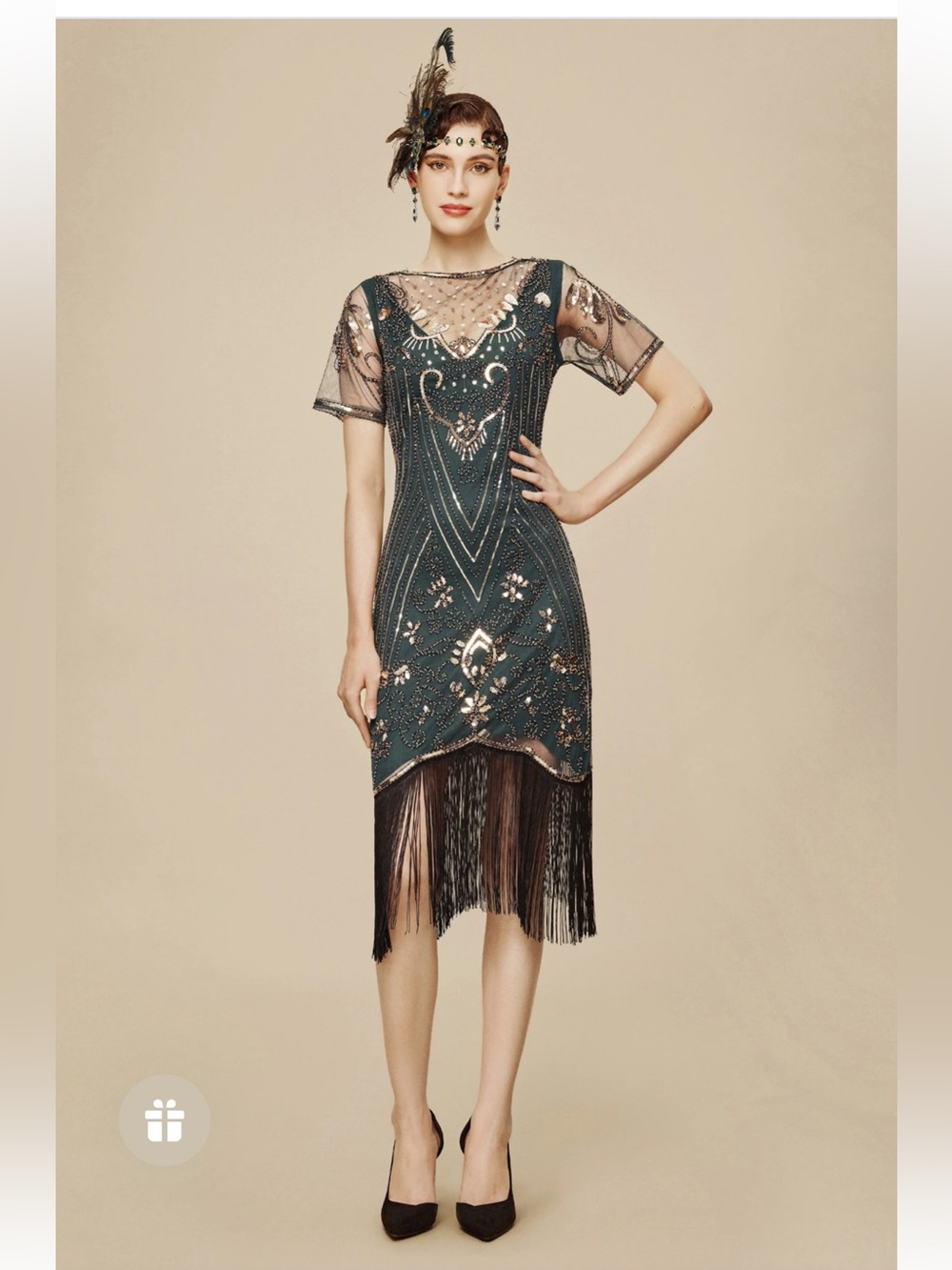 Babeyond Flapper Gatsby Fringe Sequin 1920s Dress Green